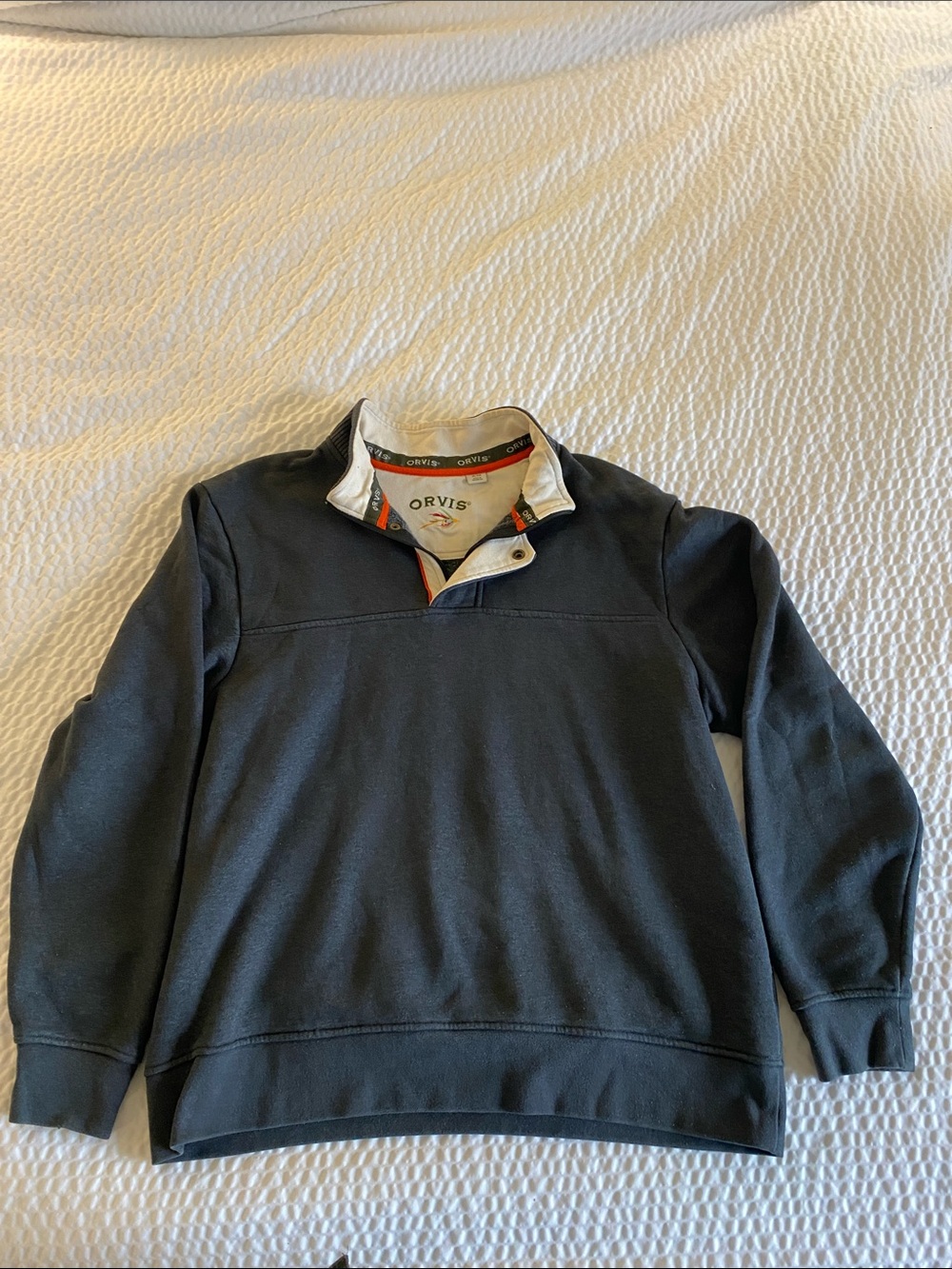 Orvis Men's Dark Gray Zip-Style Pullover Sweater with Contrast Collar